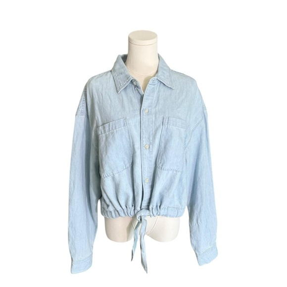 Mother x Anthropologie - Tied Up In Knots Blouse Blue Denim Shirt Sz M - Picture 4 of 11